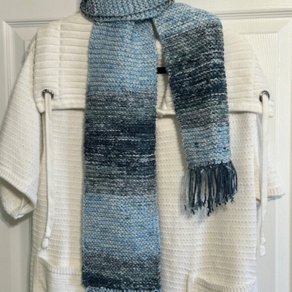 Handmade Denim Blue Crocheted Scarf 62" x 6" Soft Acrylic Yarn Cozy Winter - Picture 3 of 5